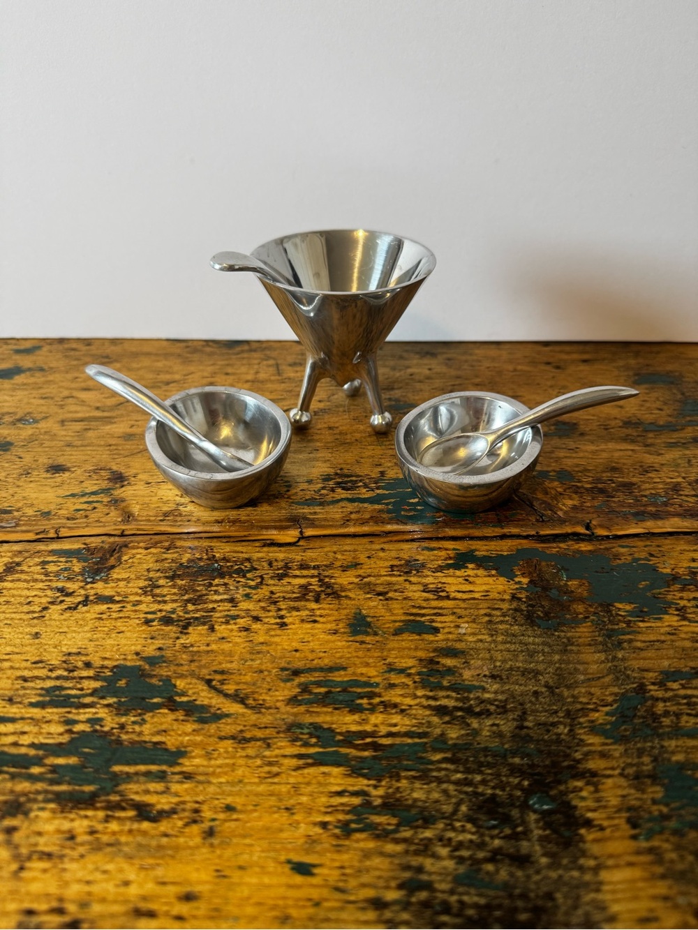 Unbranded Silver Mini Space Age Serving Set with Trio Bowls and Spoons